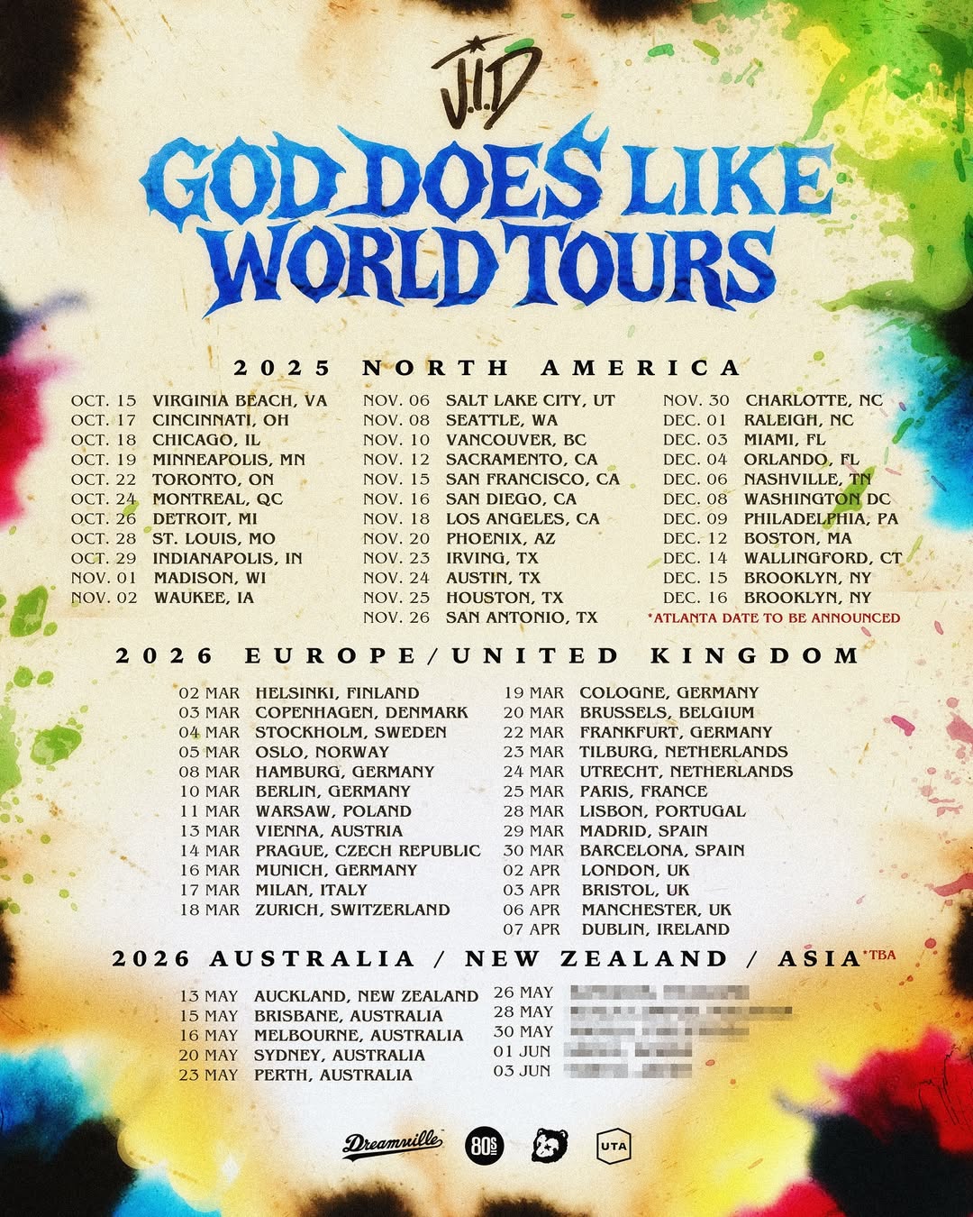 JID God Does Like World Tours Poster 2026